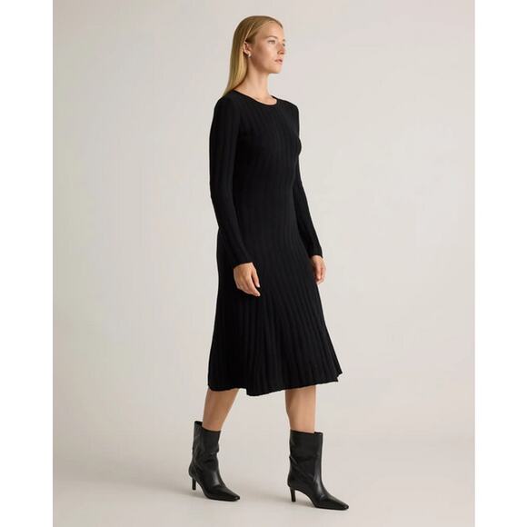 Quince Black Mongolian Cashmere Wide-Rib Midi Dress XL NWT - Picture 2 of 6